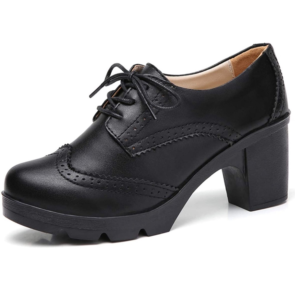 DADAWEN Women's Leather Classic Lace Up Platform Oxfords Dress Pump Shoes